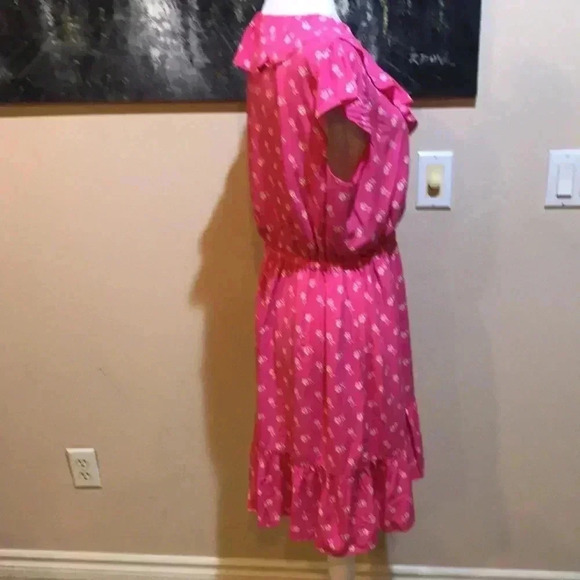 J. Crew V Neck Ruffle Floral Faux Wrap Dress Fuchsia Pink Size 10 - Picture 4 of 10